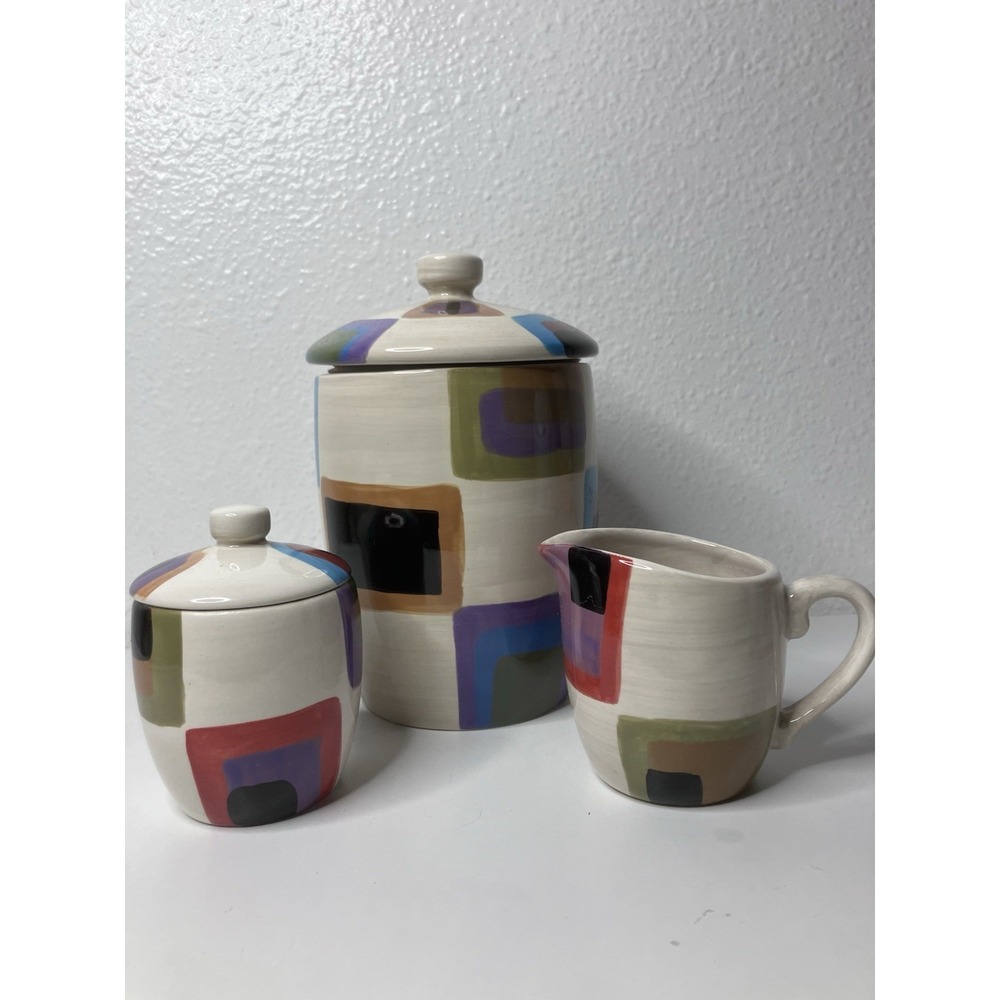 Tabletops Gallery Geometric Coffee Storage Sugar Creamer 5 Piece Set Earthtones